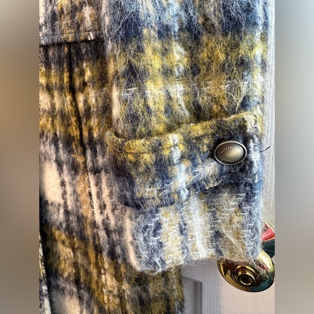BASLER 40 Old Money Brushed Wool Abstract Plaid City Coat Painterly Tartan Efect - Picture 12 of 16